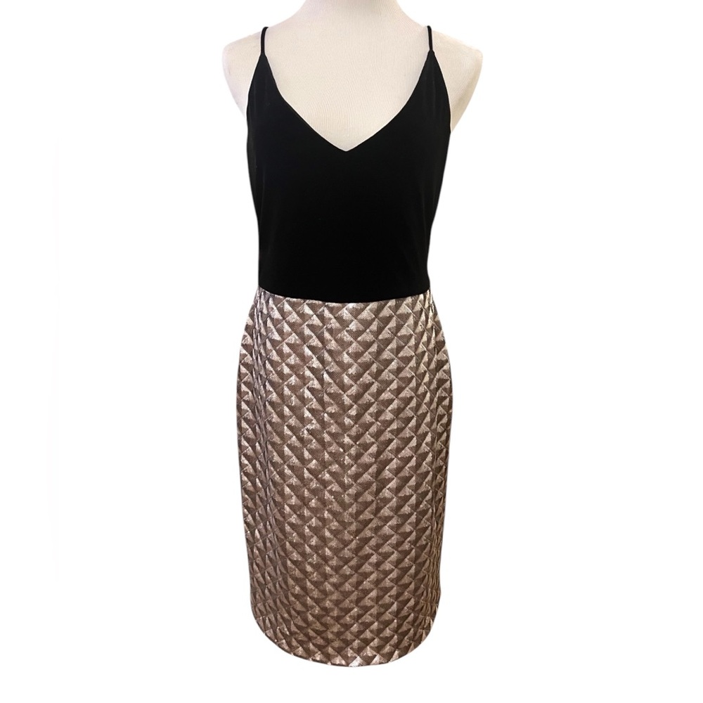 NWT Black Halo Womens Black Velvet Pewter Sequin Sheath Midi Dress Size 12 New